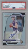 J.J. McCarthy from the 2024 Panini Prizm set graded by PSA and given an overall grade of 9.