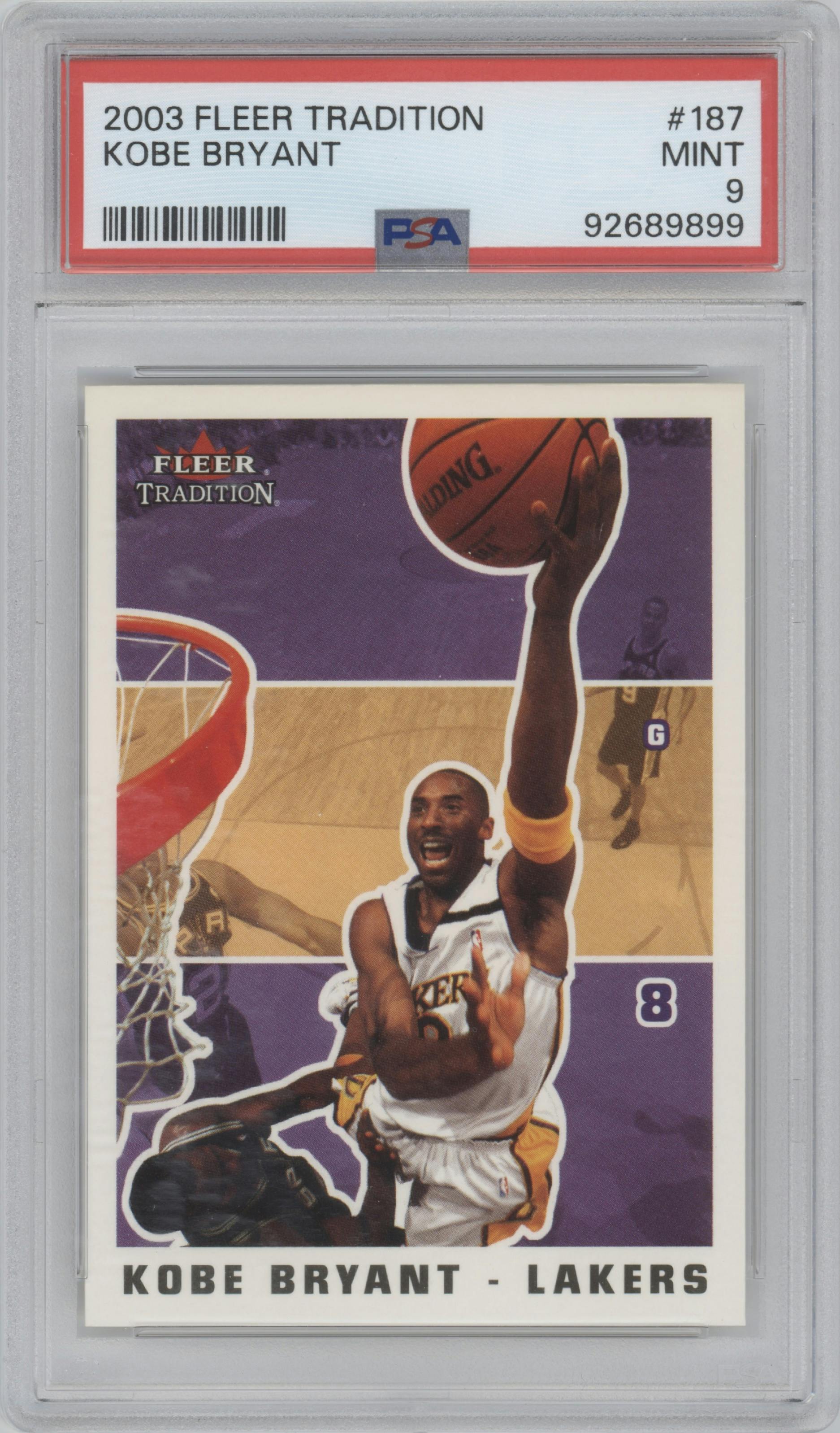 Kobe Bryant from the 2003-04 Fleer Tradition set graded by PSA and given an overall grade of 9.