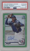 Gabriel Moreno from the 2020 Bowman Chrome set featuring a Green Refractor parallel graded by PSA and given an overall grade of 10.