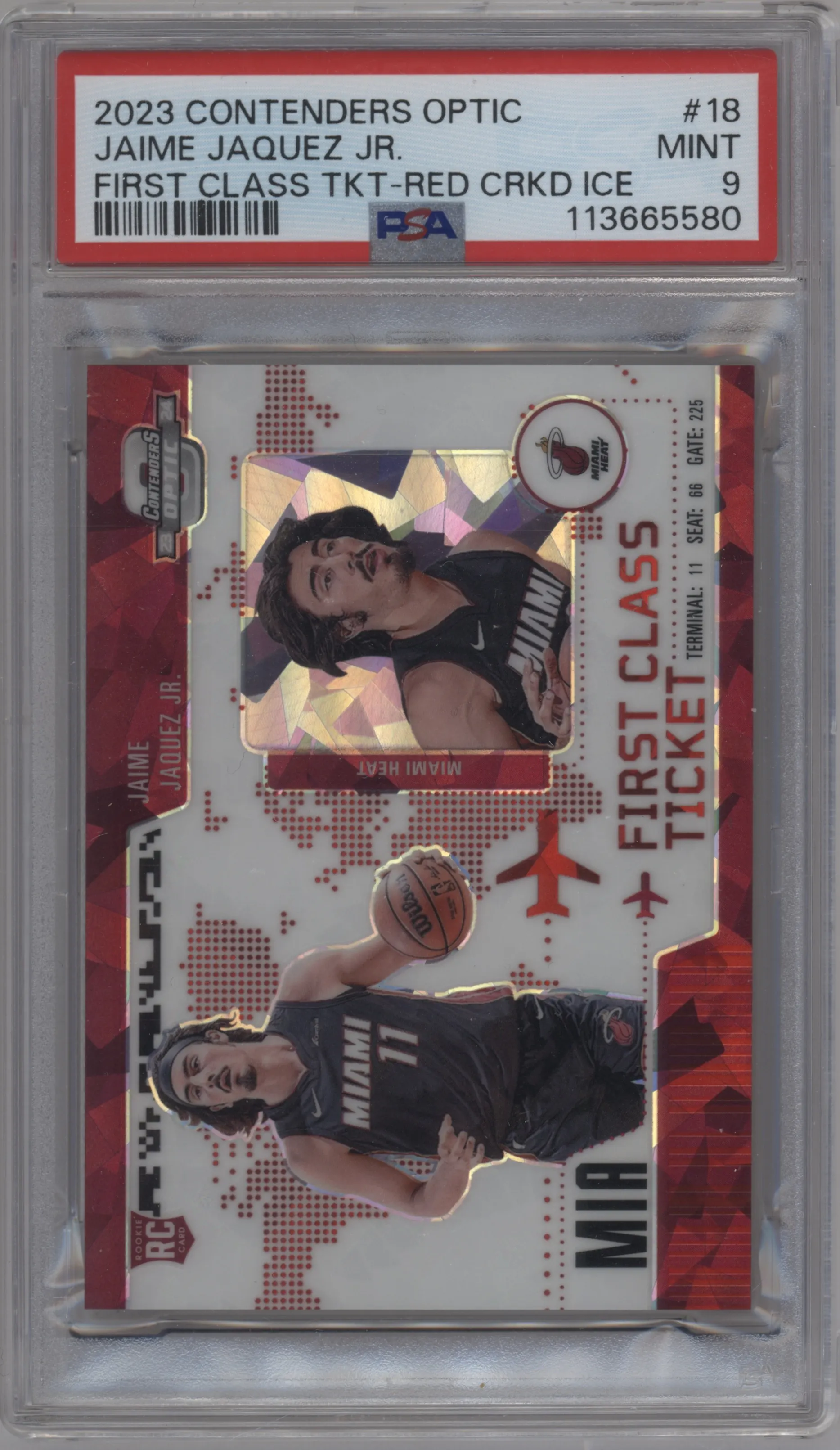 2023 Panini Contenders Optic First Class Ticket Jaime Jaquez Jr. Red Cracked Ice #18 PSA 9
