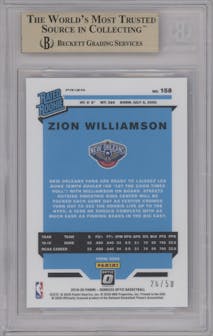 Zion Williamson from the 2019-20 Panini Donruss Optic set featuring a Fast Break Blue parallel graded by Beckett and given an overall grade of 10.