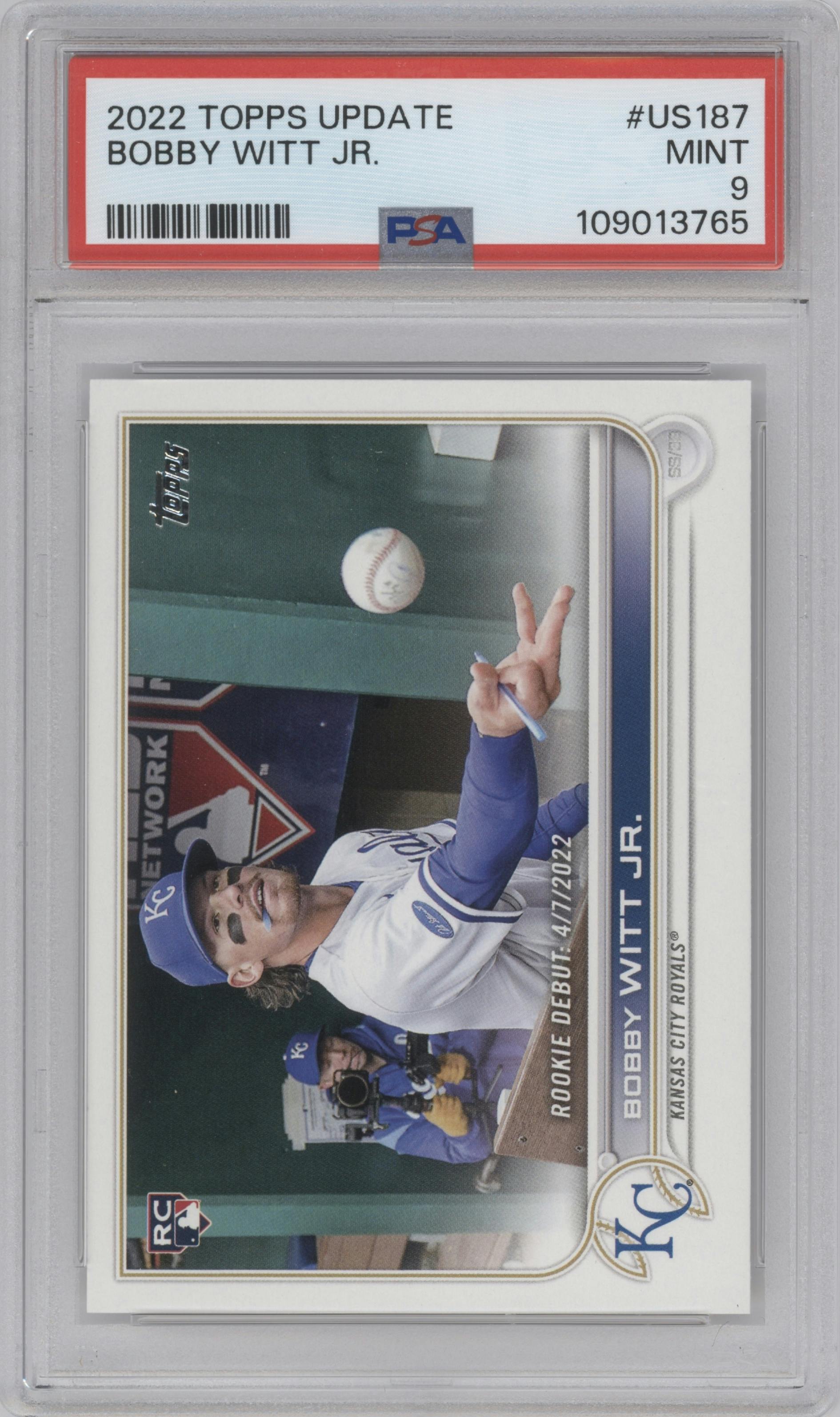 Bobby Witt Jr. from the 2022 Topps Update  set graded by PSA and given an overall grade of 9.