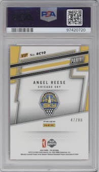 Angel Reese from the 2024 Panini The National VIP set featuring a Pink Sparkle parallel graded by PSA and given an overall grade of 9.