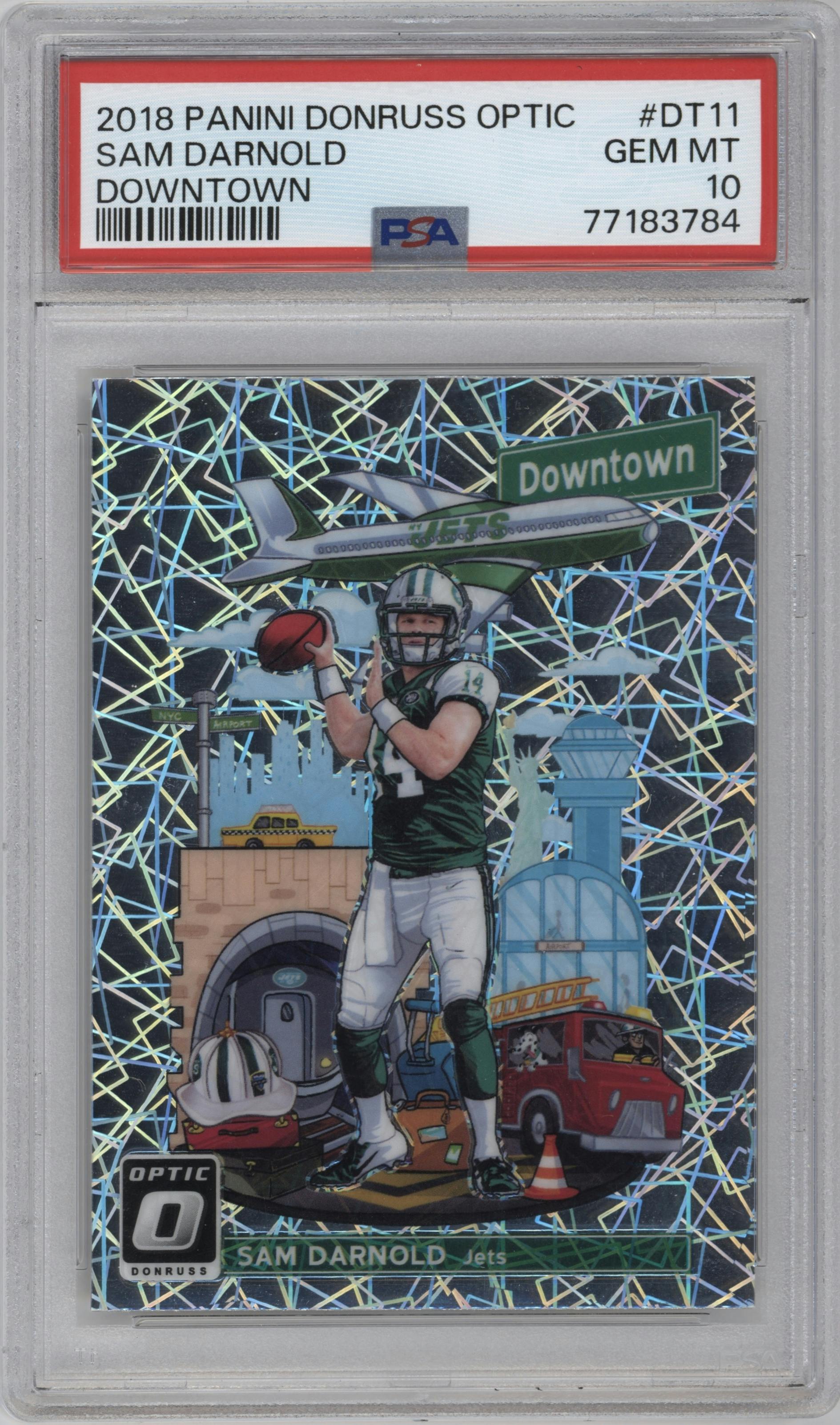 Sam Darnold from the 2018 Panini Donruss Optic set graded by PSA and given an overall grade of 10.