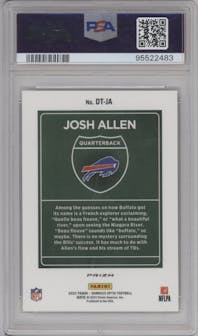 Josh Allen from the 2022 Panini Donruss Optic set graded by PSA and given an overall grade of 10.