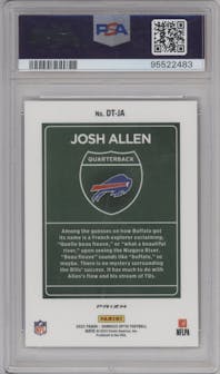 Josh Allen from the 2022 Panini Donruss Optic set graded by PSA and given an overall grade of 10.