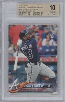 Ronald Acuna Jr. from the 2018 Topps Series 2 set graded by Beckett and given an overall grade of 10.
