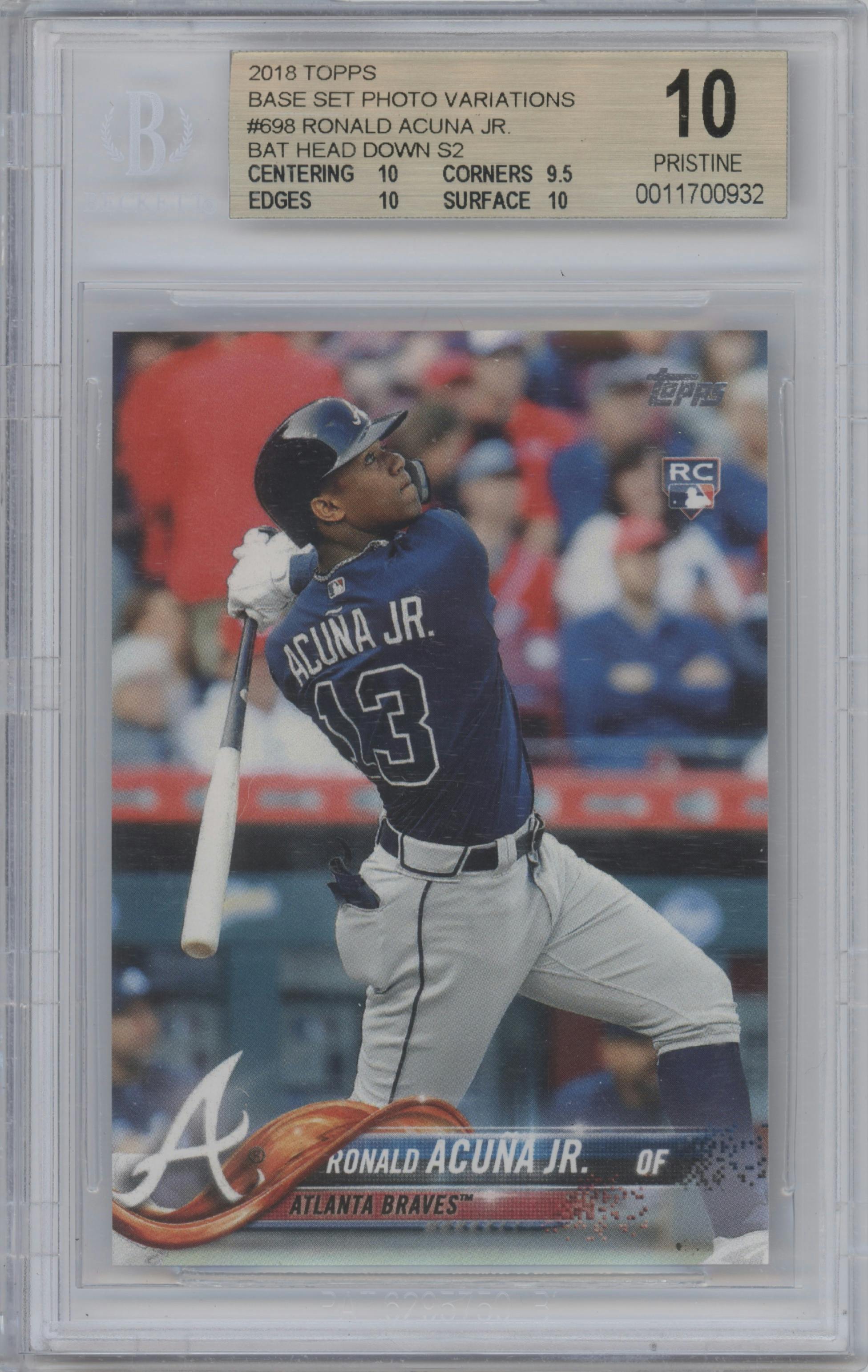 Ronald Acuna Jr. from the 2018 Topps Series 2 set graded by Beckett and given an overall grade of 10.