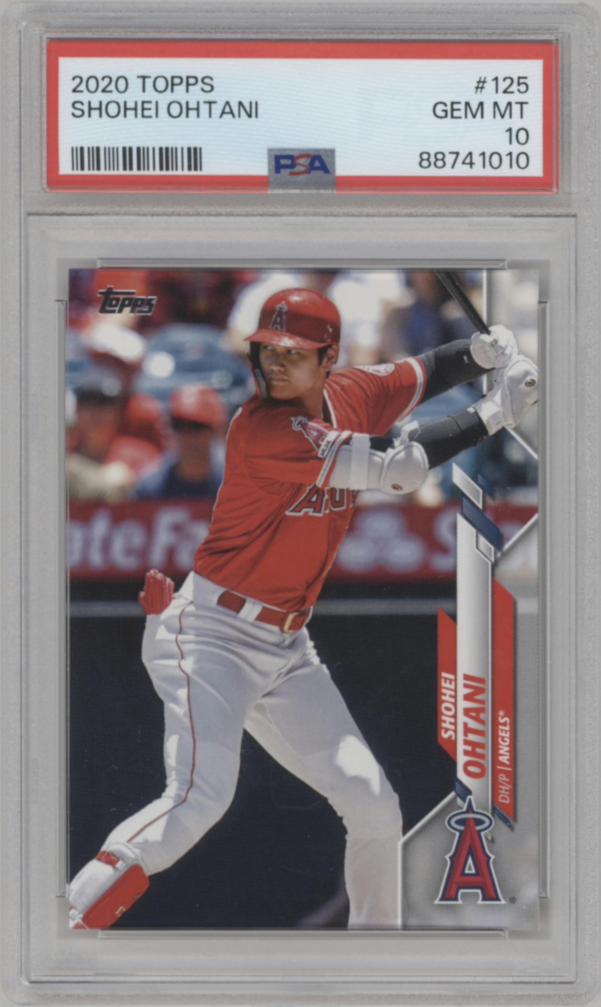 Shohei Ohtani from the 2020 Topps Series 1 set graded by PSA and given an overall grade of 10.