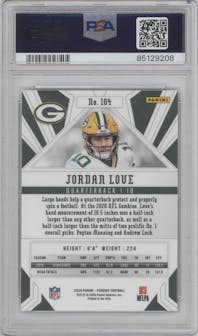 Jordan Love from the 2020 Panini Phoenix set featuring a Fire Burst parallel graded by PSA and given an overall grade of 10.