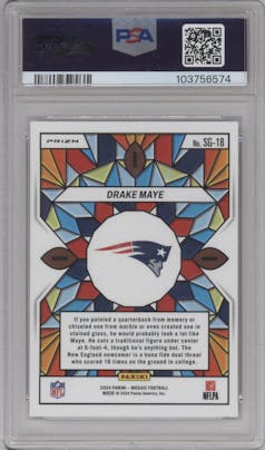 Drake Maye from the 2024 Panini Mosaic set graded by PSA and given an overall grade of 10.
