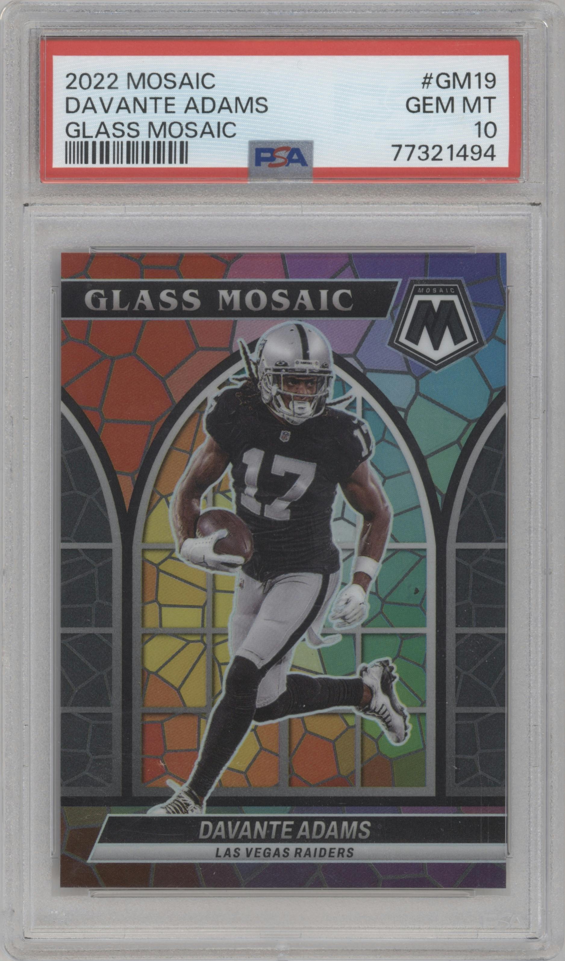 Davante Adams from the 2022 Panini Mosaic set graded by PSA and given an overall grade of 10.