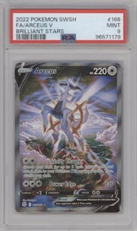 Arceus V from the 2022 Pokemon SWSH set graded by PSA and given an overall grade of 9.