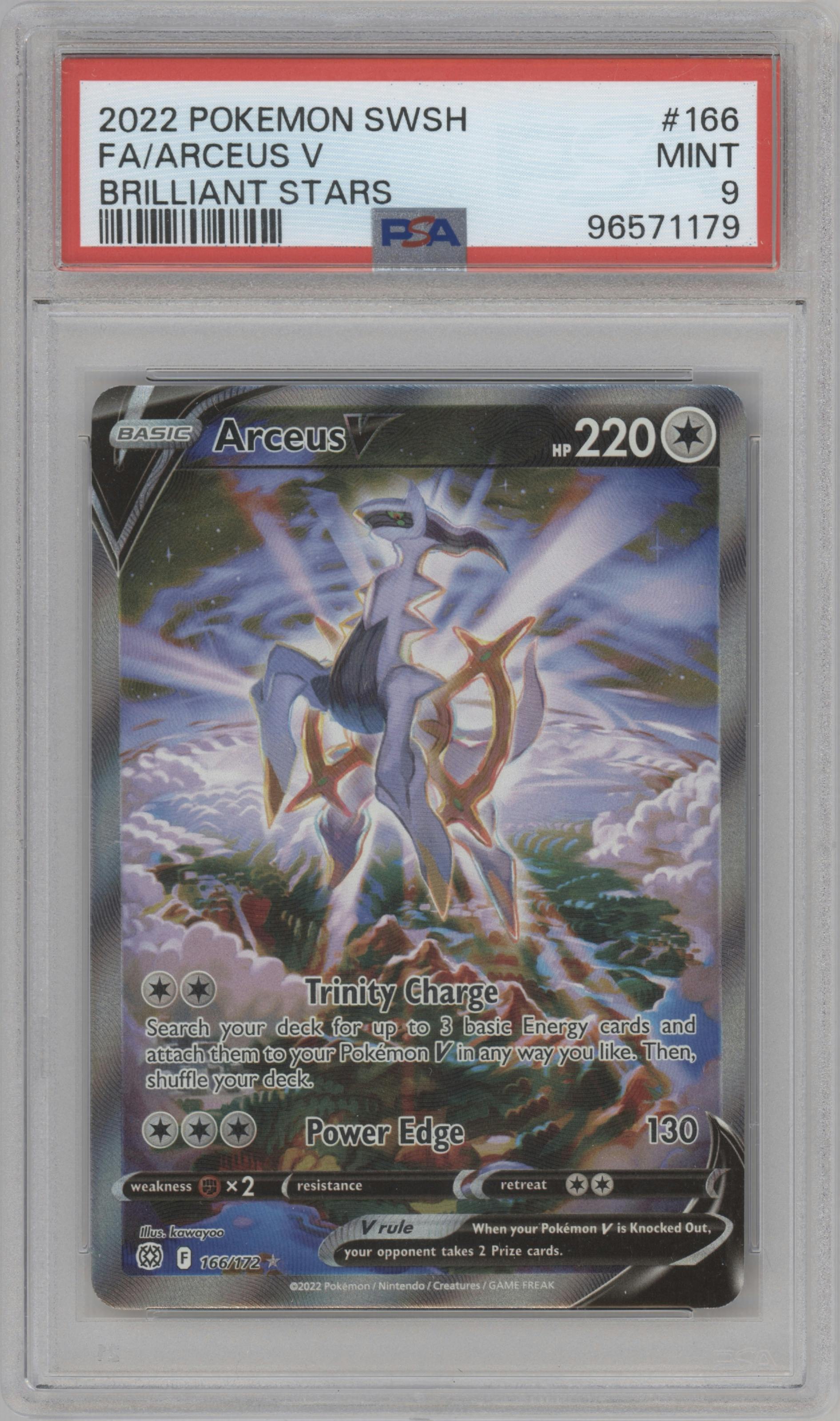 Arceus V from the 2022 Pokemon SWSH set graded by PSA and given an overall grade of 9.