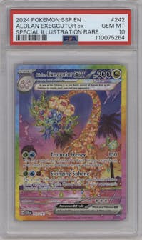 Alolan Exeggutor ex from the 2024 Pokemon SV set graded by PSA and given an overall grade of 10.