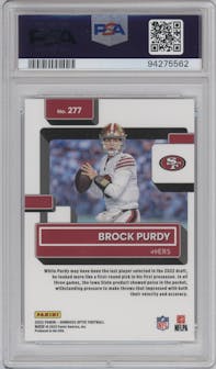 Brock Purdy from the 2022 Panini Donruss Optic set graded by PSA and given an overall grade of 10.