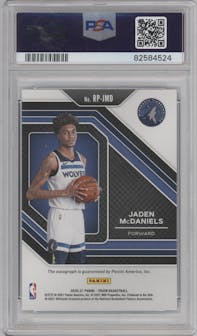 Jaden McDaniels from the 2020-21 Panini Prizm set graded by PSA and given an overall grade of 10.