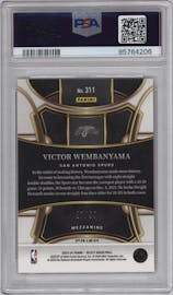 Victor Wembanyama from the 2023-24 Panini Select  set featuring a Pink Cracked Ice parallel graded by PSA and given an overall grade of 10.