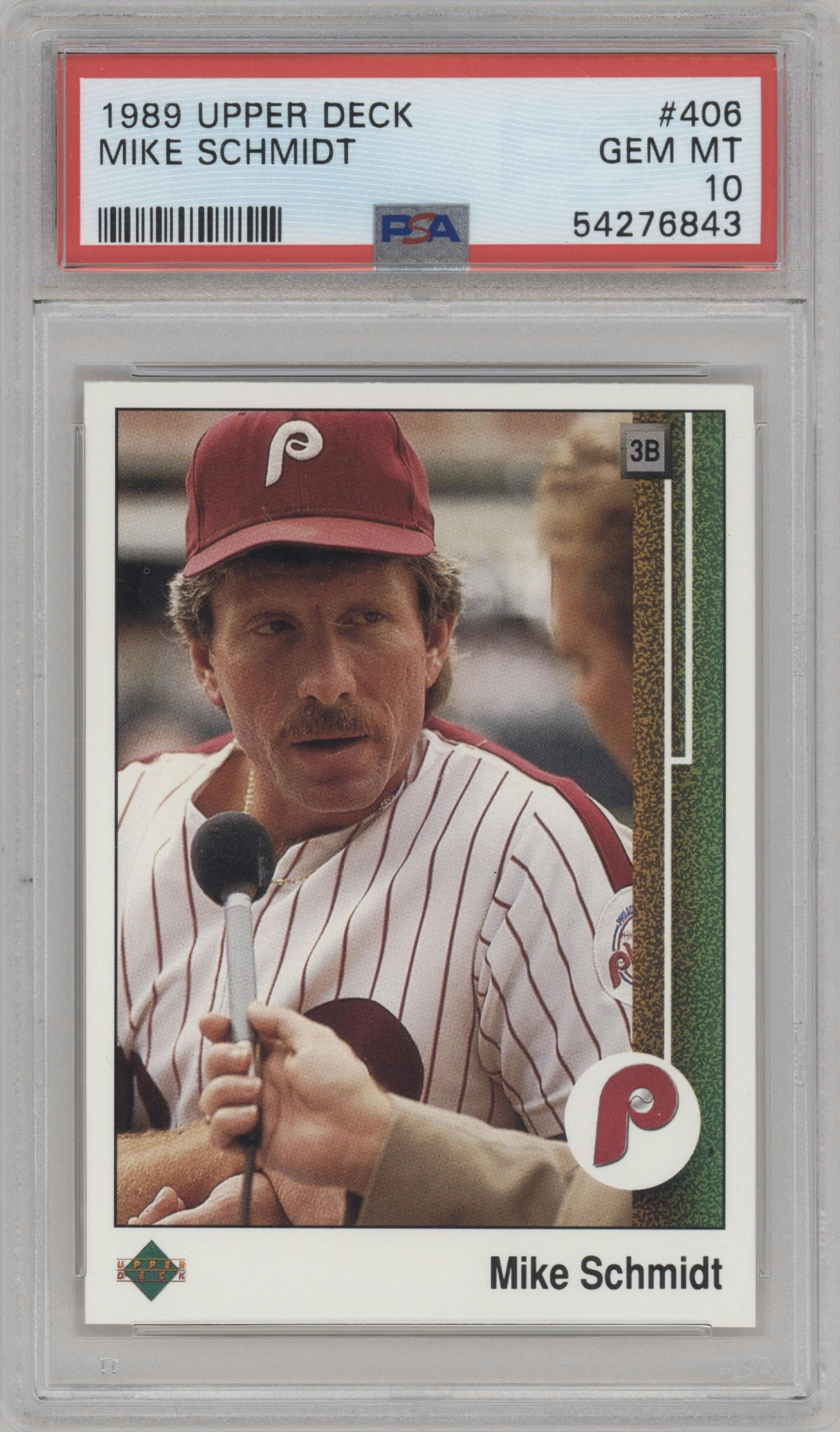 Mike Schmidt from the 1989 Upper Deck set graded by PSA and given an overall grade of 10.