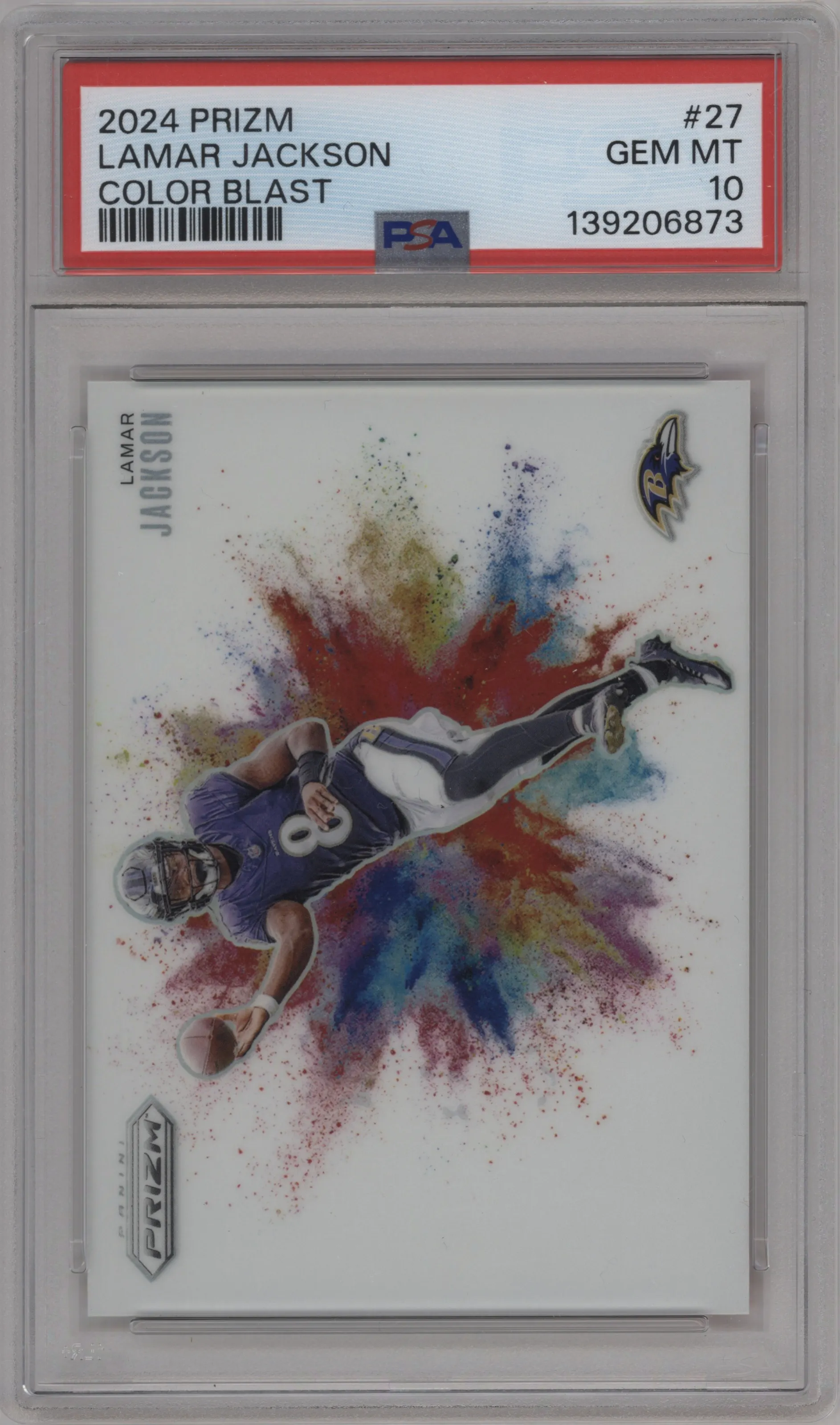 2024 Panini Prizm Color Blast Lamar Jackson #27 PSA 10