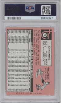 Bob Clemente from the 1969 Topps set graded by PSA and given an overall grade of 6.