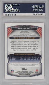 Tom Brady from the 2014 Bowman Chrome set featuring a Refractor parallel graded by PSA and given an overall grade of 10.