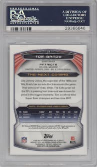 Tom Brady from the 2014 Bowman Chrome set featuring a Refractor parallel graded by PSA and given an overall grade of 10.