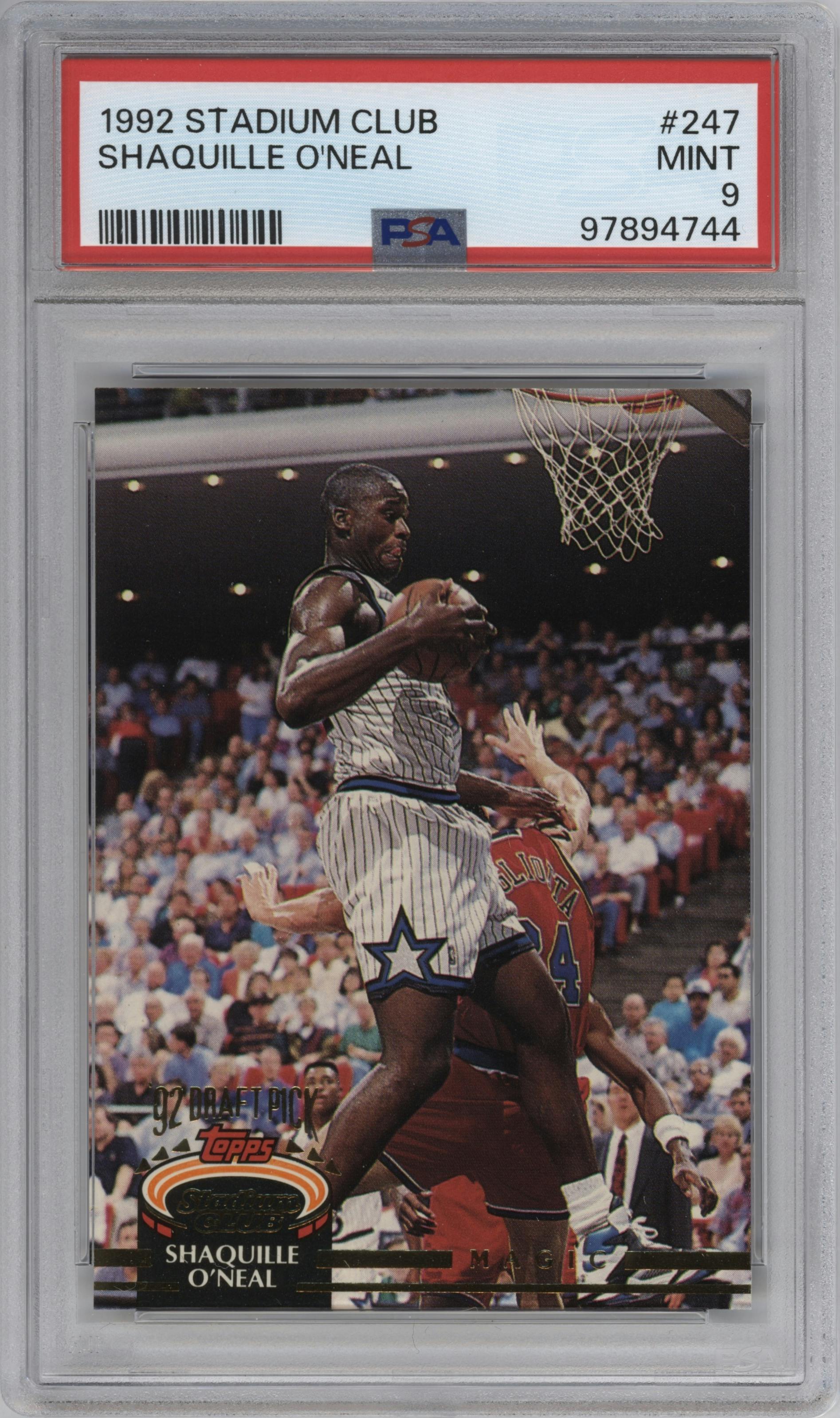 Shaquille O'Neal  from the 1992-93 Topps Stadium Club set graded by PSA and given an overall grade of 9.