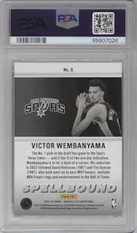Victor Wembanyama from the 2023-24 Panini Donruss Elite set graded by PSA and given an overall grade of 10.