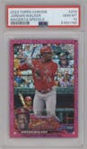 Jordan Walker from the 2023 Topps Chrome set featuring a Magenta Speckle Ref. parallel graded by PSA and given an overall grade of 10.