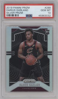 Darius Garland from the 2019-20 Panini Prizm set featuring a Silver Prizm parallel graded by PSA and given an overall grade of 10.