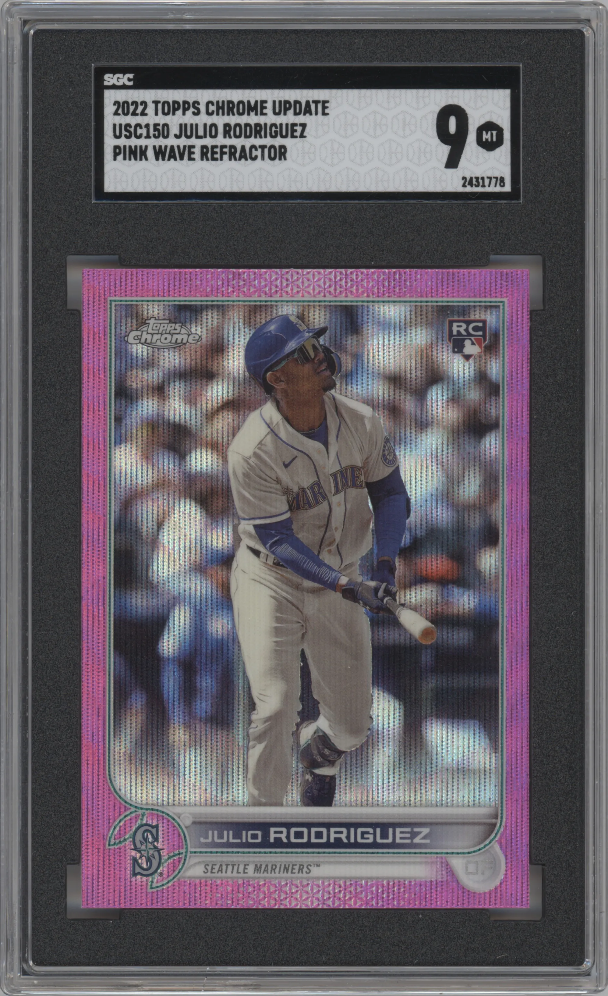 2022 Topps Chrome Update Julio Rodriguez Pink Wave Refractor SGC 9