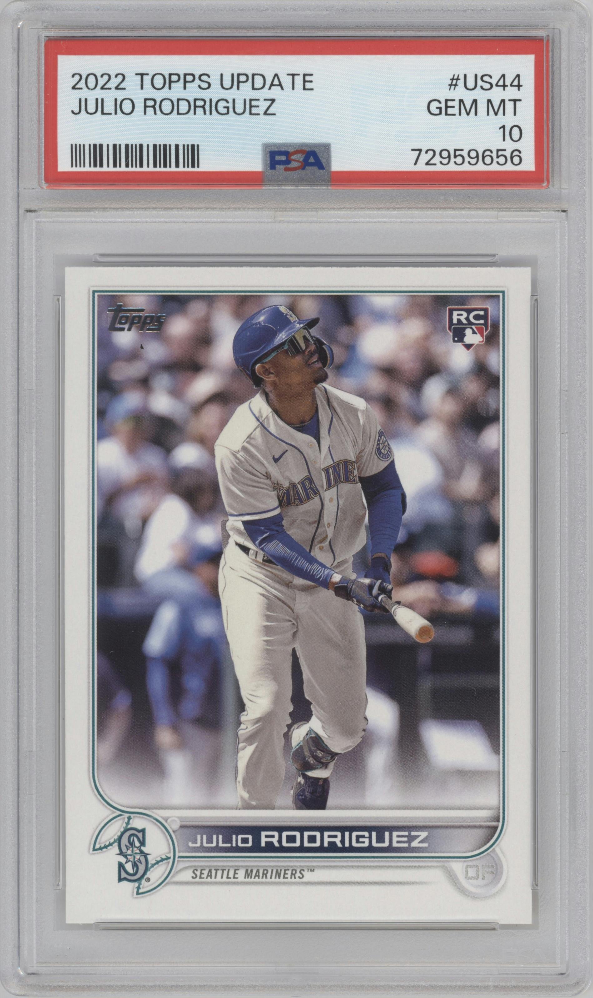 Julio Rodriguez from the 2022 Topps Update  set graded by PSA and given an overall grade of 10.
