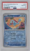 Squirtle from the 2023 Pokemon SV set featuring a Cosmos 151 Mini Tin 5-Pack Costco exclusive parallel graded by PSA and given an overall grade of 10.