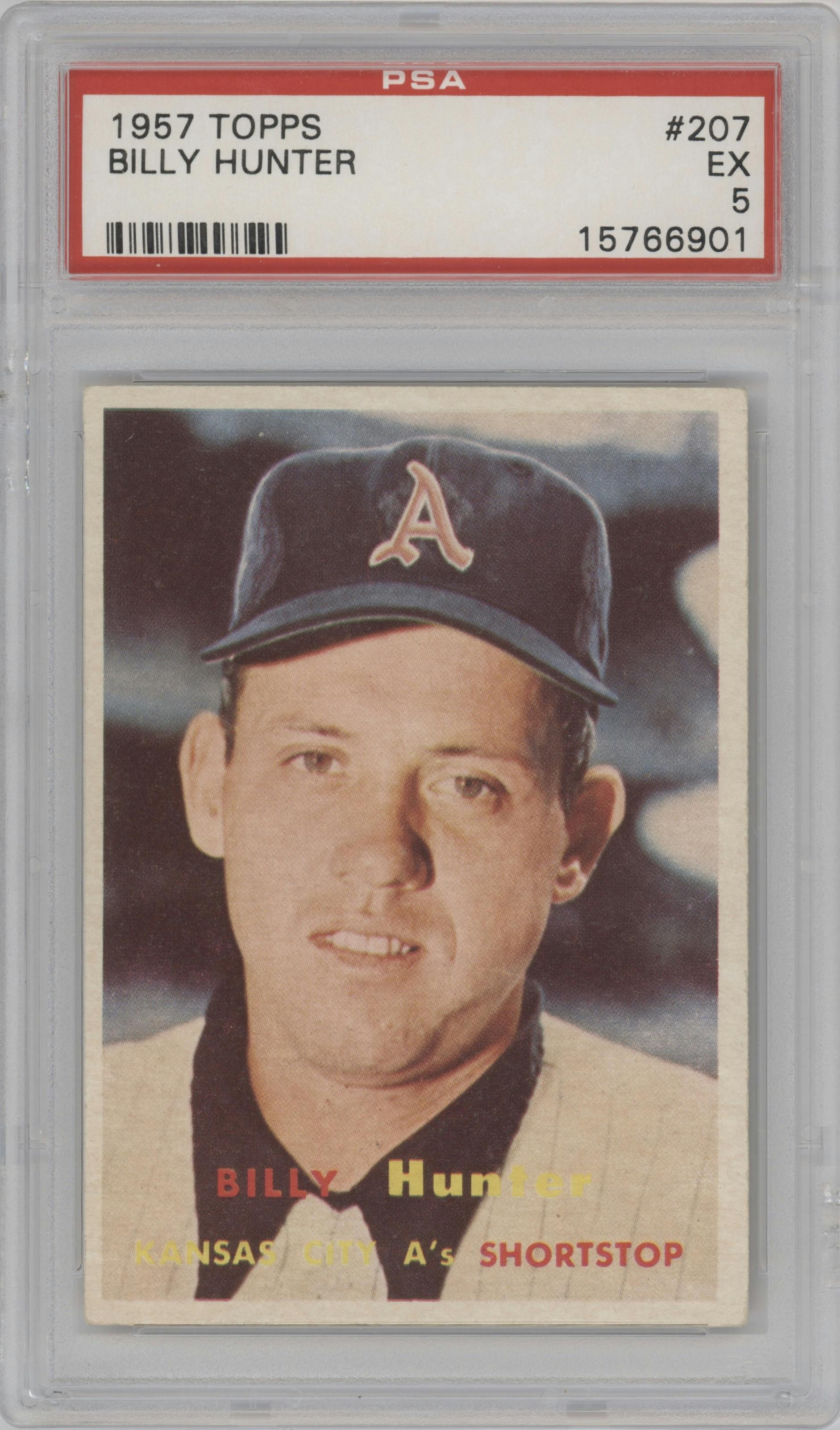 Billy Hunter from the 1957 Topps set graded by PSA and given an overall grade of 5.