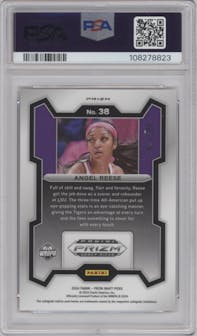 Angel Reese from the 2024 Panini Prizm Draft Picks set featuring a Red Pulsar Prizm parallel graded by PSA and given an overall grade of 10.