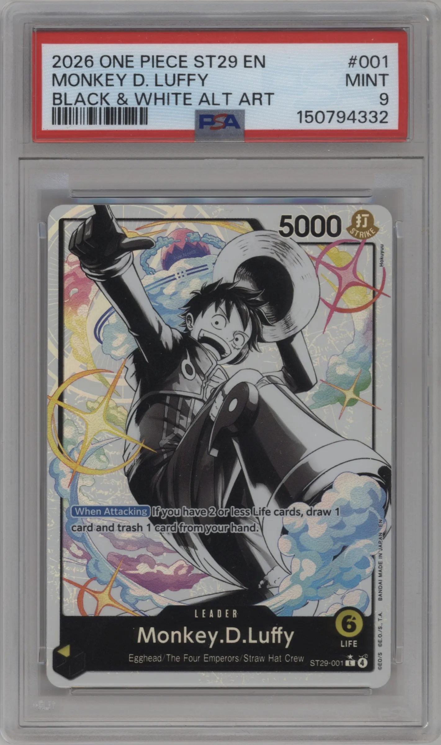 2026 One Piece Egghead Starter Deck Monkey.D.Luffy Black and White Alt.Art PSA 9