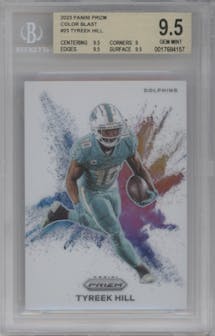 Tyreek Hill from the 2023 Panini Prizm set graded by Beckett and given an overall grade of 9.5.
