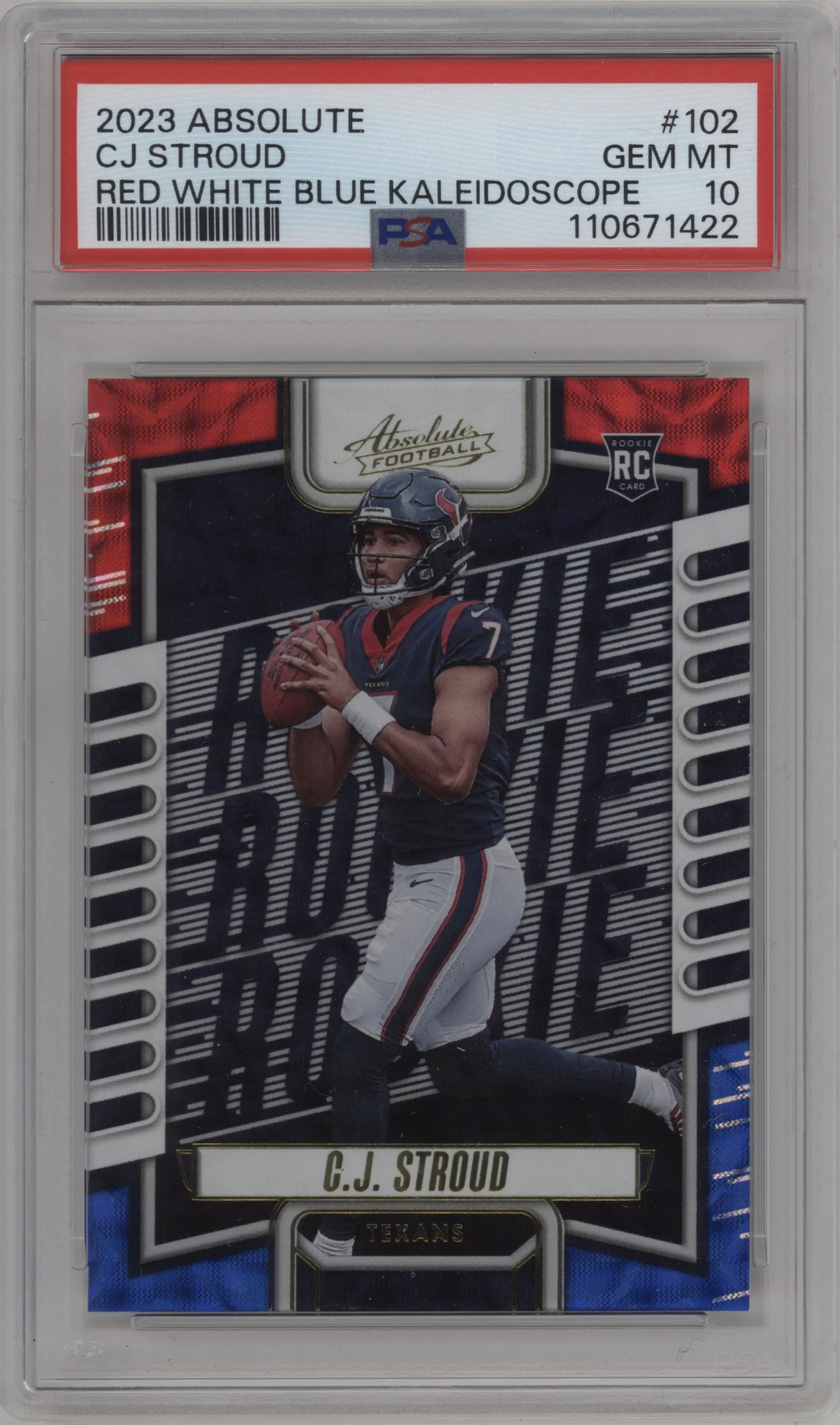 2023 Panini Absolute C.J. Stroud Red White and Blue Kaleidoscope PSA 10
