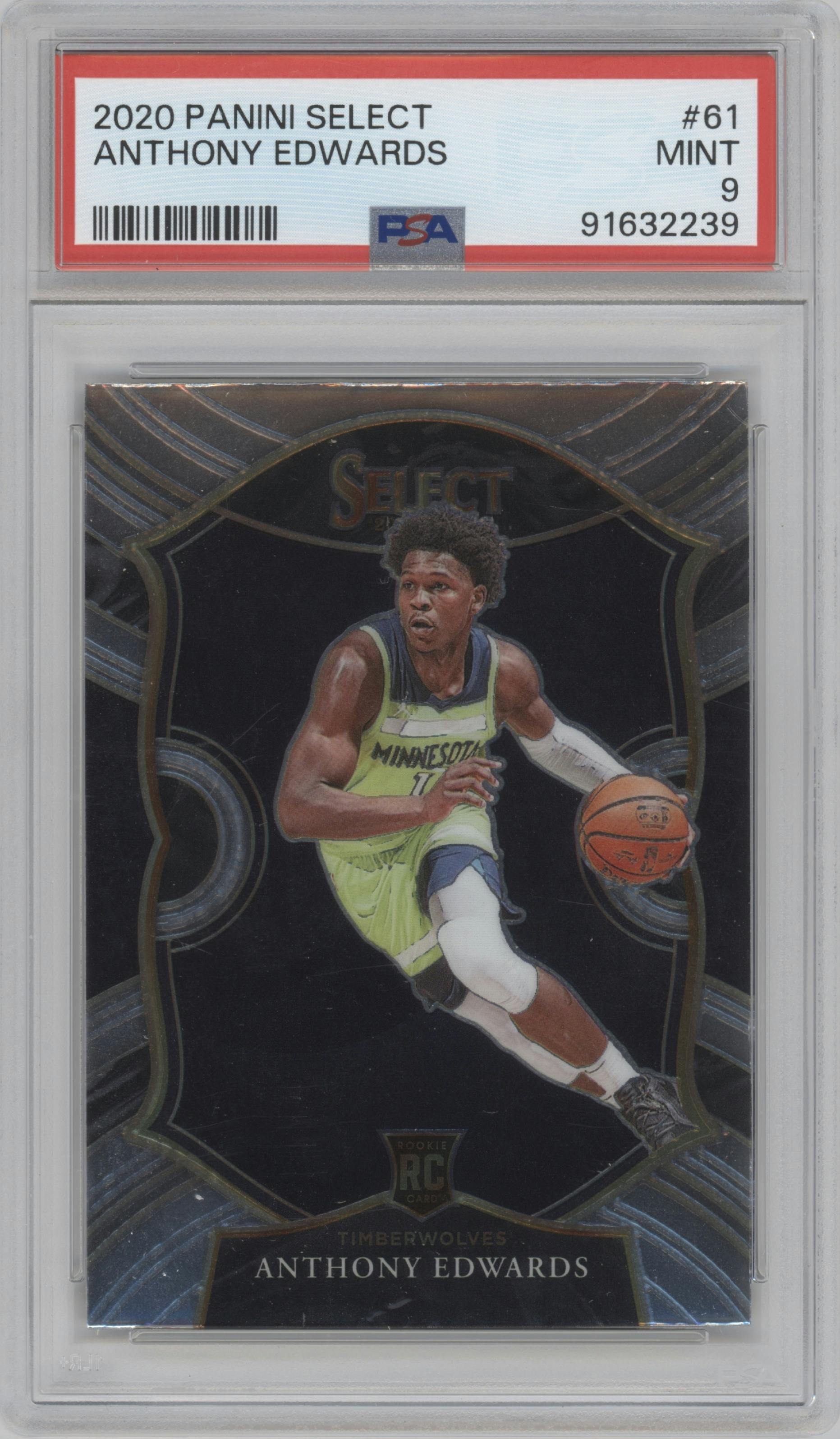 Anthony Edwards from the 2020-21 Panini Select  set graded by PSA and given an overall grade of 9.