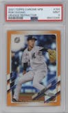 Roki Sasaki from the 2021 Topps Chrome Nippon Professional set featuring a Orange Refractor  parallel graded by PSA and given an overall grade of 9.