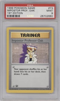 Impostor Professor Oak from the 1999 Pokemon set graded by PSA and given an overall grade of 9.