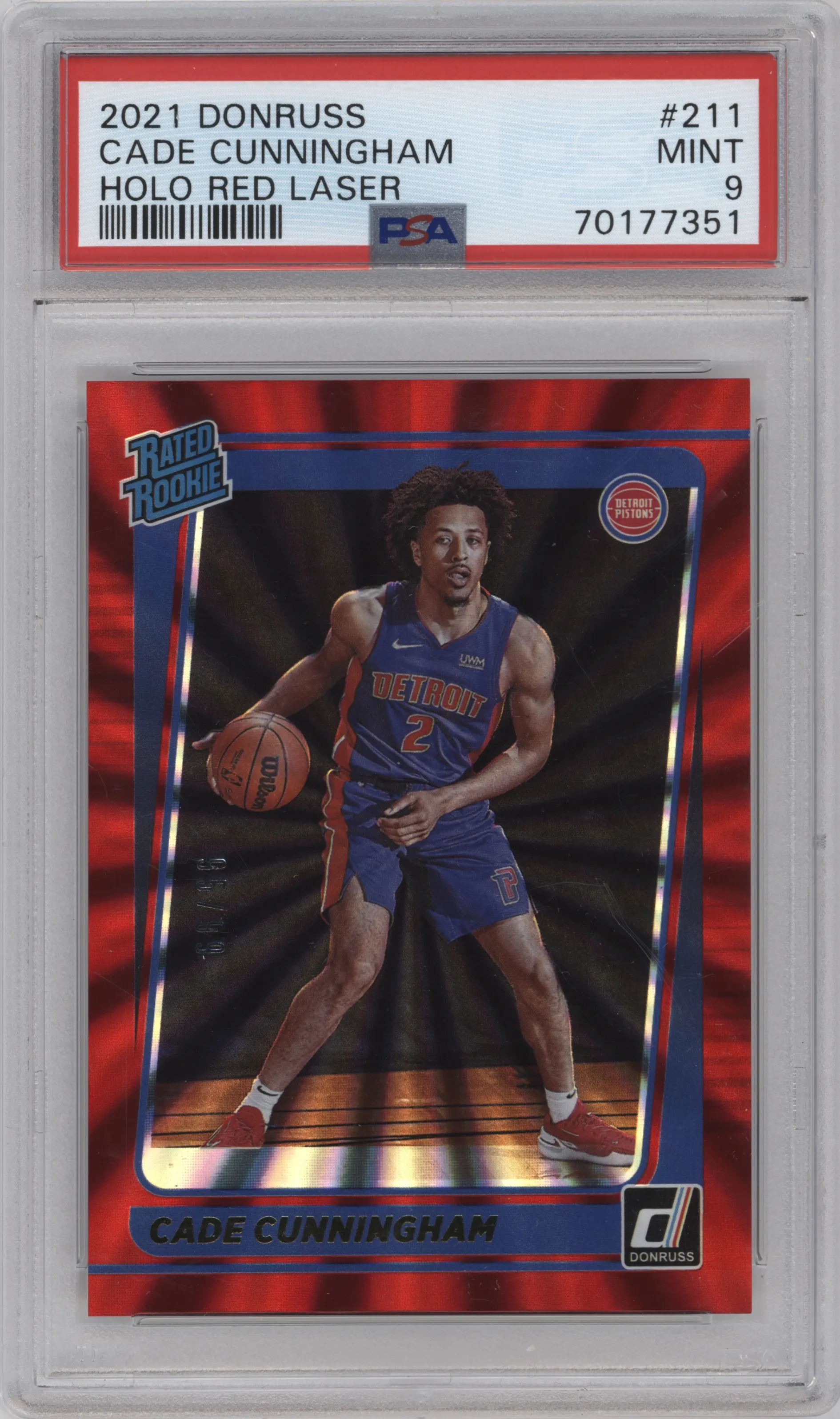 2021 Panini Donruss Rated Rookie Cade Cunningham Red Holo Laser PSA 9