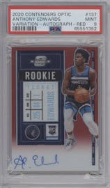Anthony Edwards from the 2020-21 Panini Contenders Optic set featuring a Red parallel graded by PSA and given an overall grade of 9.