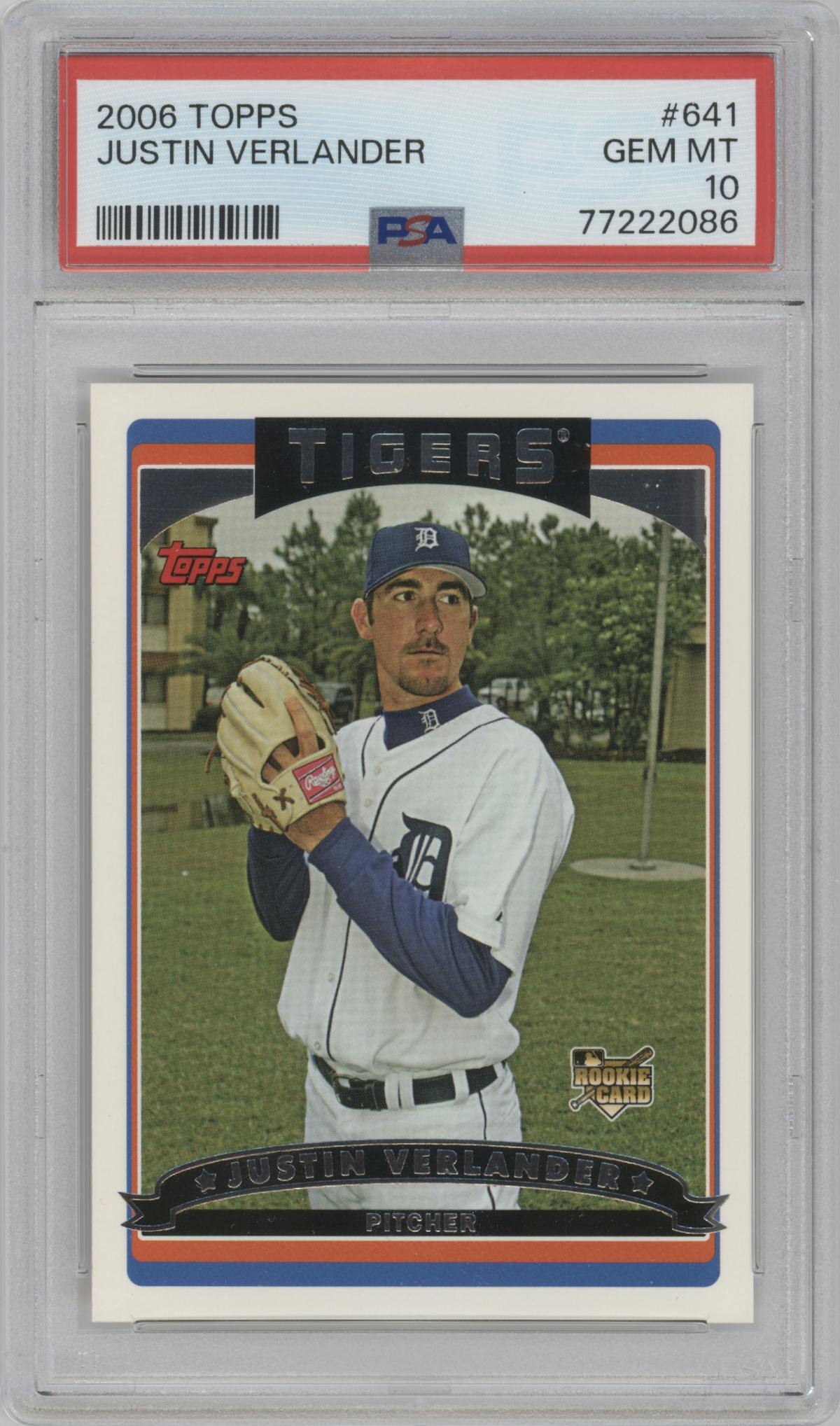 Justin Verlander from the 2006 Topps set graded by PSA and given an overall grade of 10.