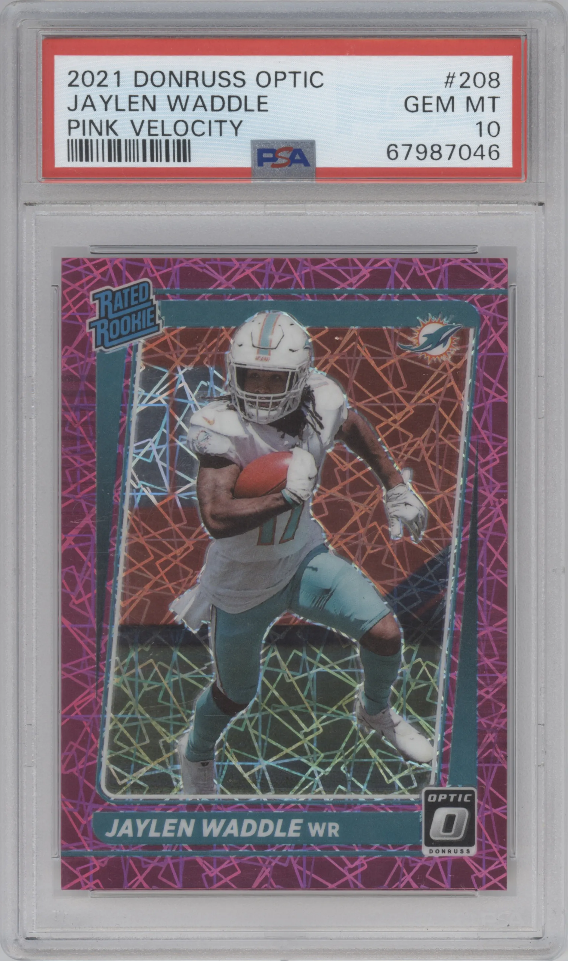 2021 Panini Donruss Optic Rated Rookie Jaylen Waddle Pink Velocity #208 PSA 10