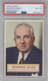 Warren Giles from the 1956 Topps set featuring a White Back parallel graded by PSA and given an overall grade of 4.