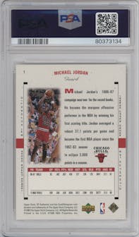 Michael Jordan from the 1998-99 SP Authentic set graded by PSA and given an overall grade of 10.