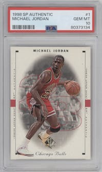 Michael Jordan from the 1998-99 SP Authentic set graded by PSA and given an overall grade of 10.