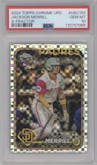 Jackson Merrill from the 2024 Topps Chrome Update set featuring a X-Fractor parallel graded by PSA and given an overall grade of 10.
